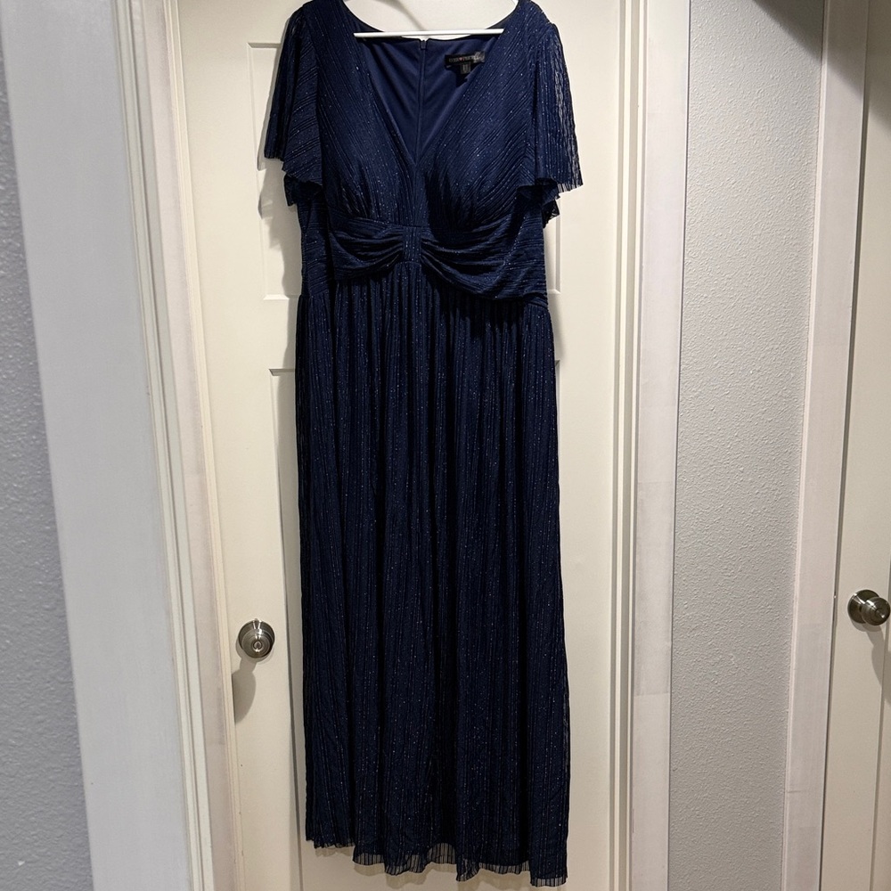 Ever Pretty Navy Blue Glitter Maxi Dress with Flutter Sleeves